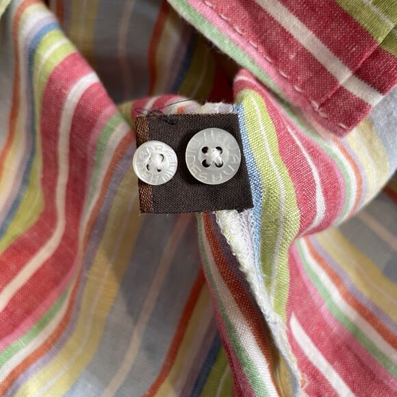 Havana Nine Men's Linen Striped Short Sleeve Button Up Shirt Size XL Preppy - Picture 12 of 15